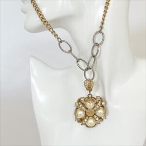 DOLCE & GABBANA STUNNING Gold Plated Faux Pearl Crystal Pendant Necklace RARE